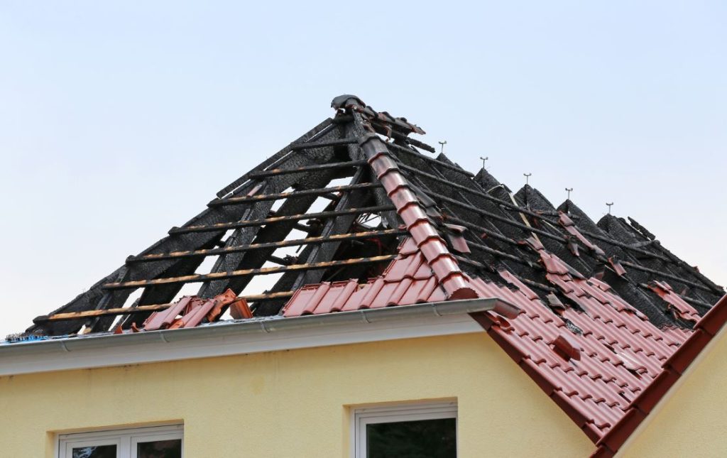 Fire damage on a residential roof