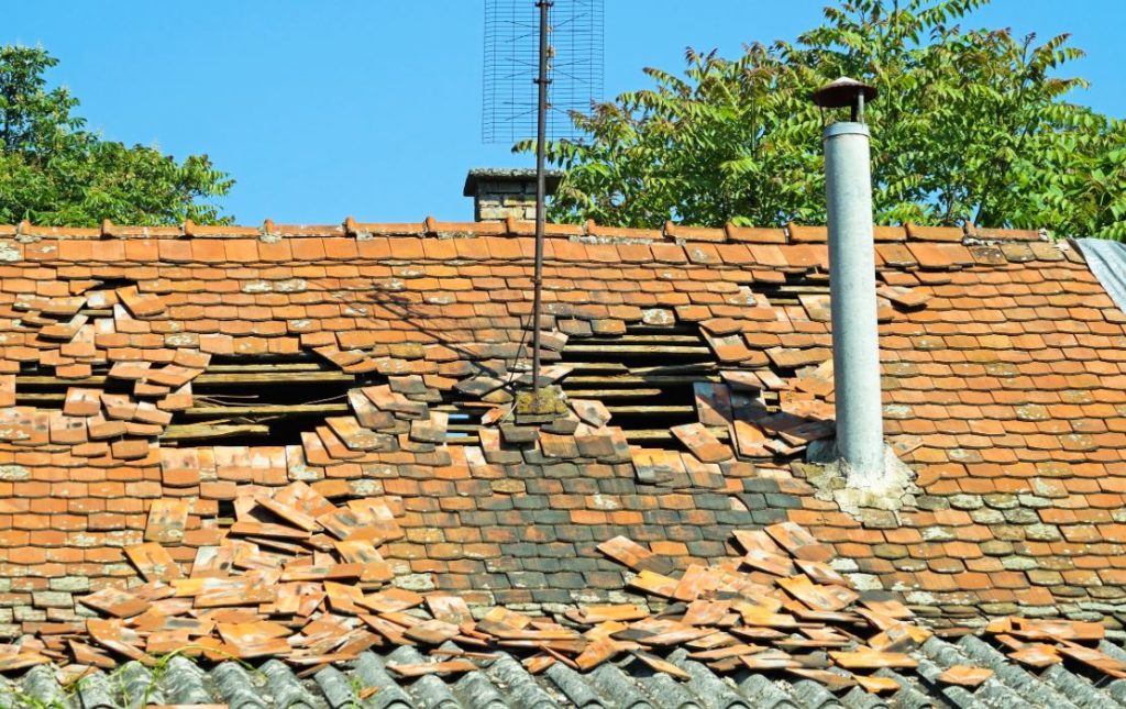 Storm damage on a residential roof
