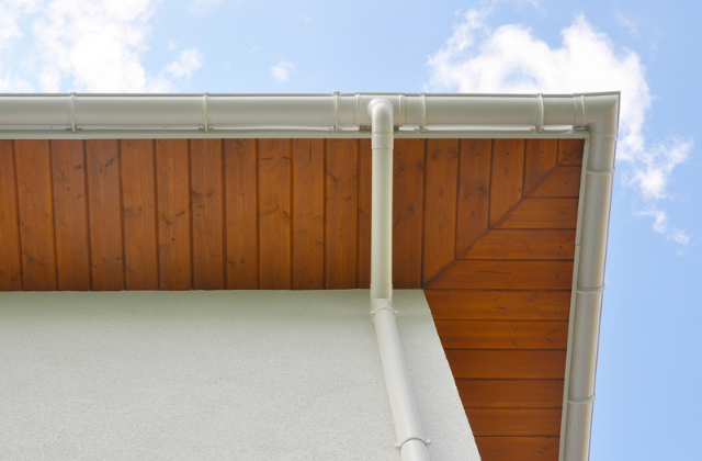 Close-up of a fascia board and soffit panel on a home in London, Ontario]